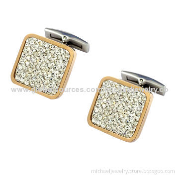 Stainless Steel Cufflinks with Crystal PP Stones, Interval of IP Plating Rose Gold